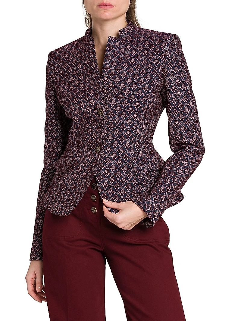 Stand Collar Jacquard Jacket