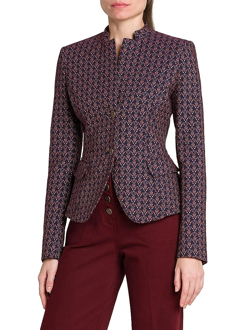 Stand Collar Jacquard Jacket