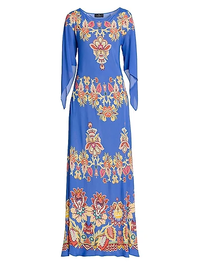 Bouquet Long-Sleeve Cover-Up Maxi Dress