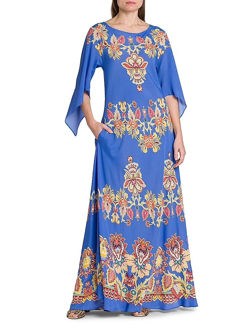 Bouquet Long-Sleeve Cover-Up Maxi Dress