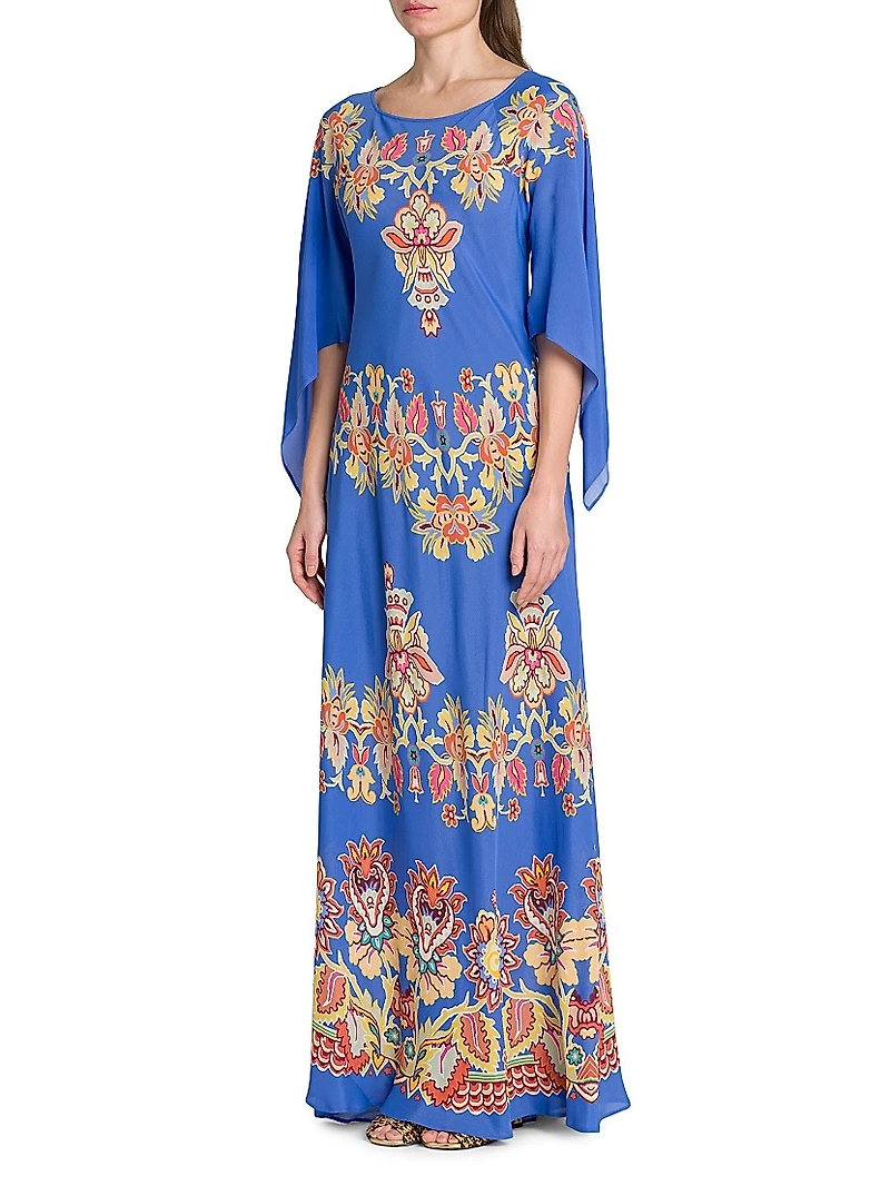 Bouquet Long-Sleeve Cover-Up Maxi Dress