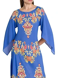 Bouquet Long-Sleeve Cover-Up Maxi Dress
