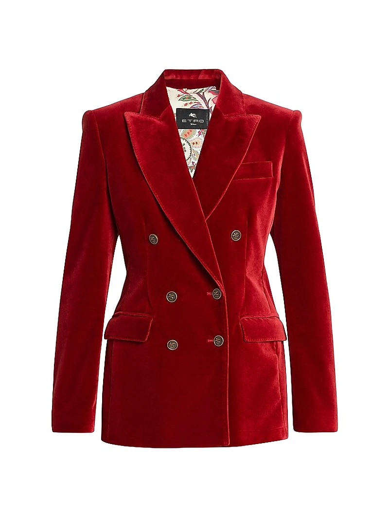 Velvet Double-Breasted Blazer
