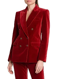 Velvet Double-Breasted Blazer
