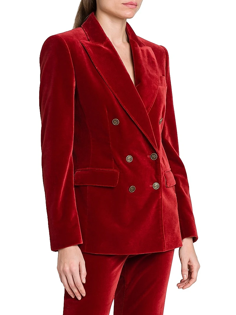 Velvet Double-Breasted Blazer