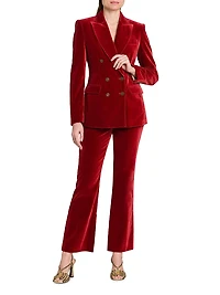 Velvet Double-Breasted Blazer