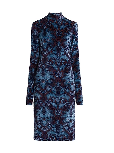 Jacquard Velvet Mock Turtleneck Dress