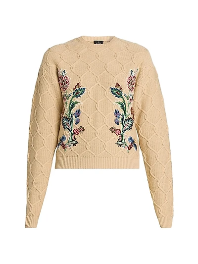 Daydream Floral Cable-Knit Sweater
