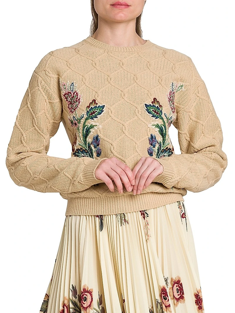 Daydream Floral Cable-Knit Sweater