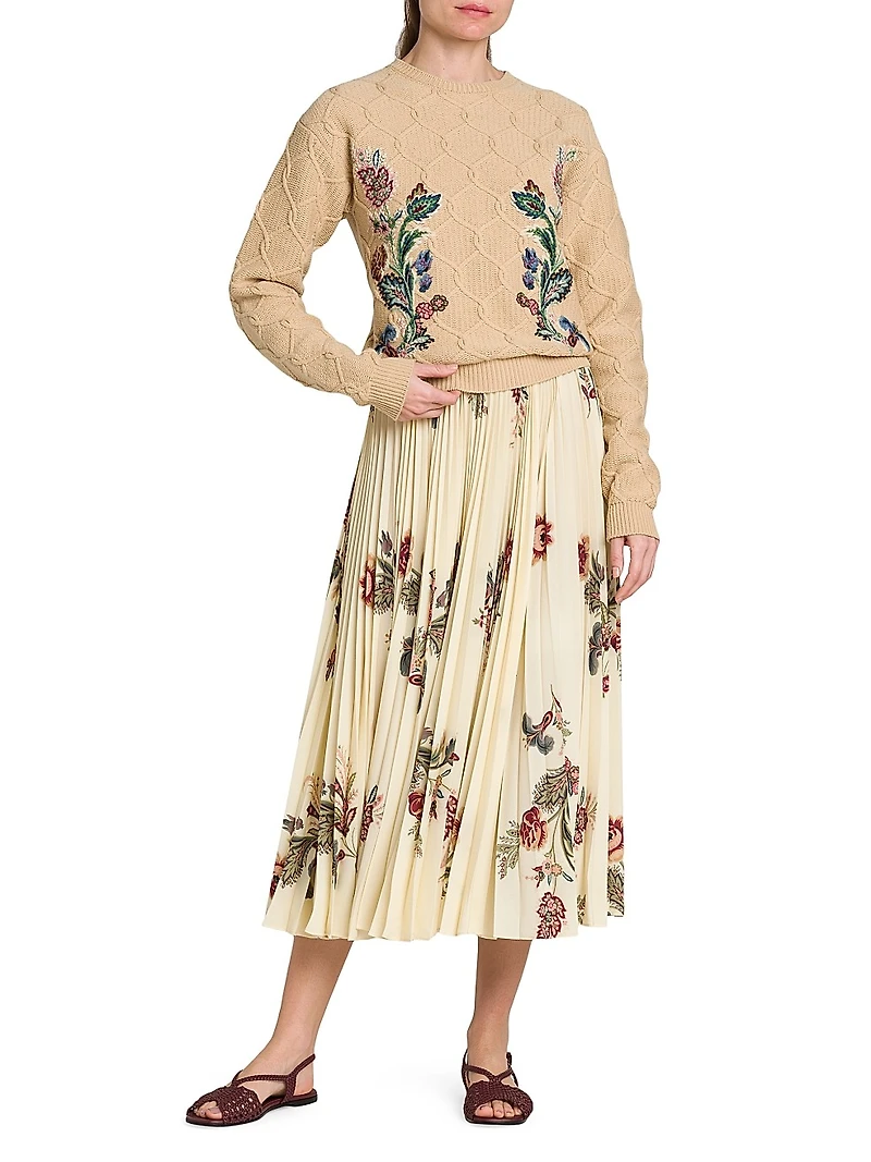 Daydream Floral Cable-Knit Sweater