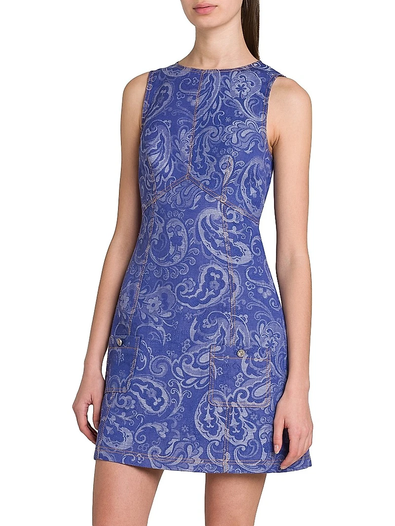 Paisley Sleeveless Denim Sheath Minidress