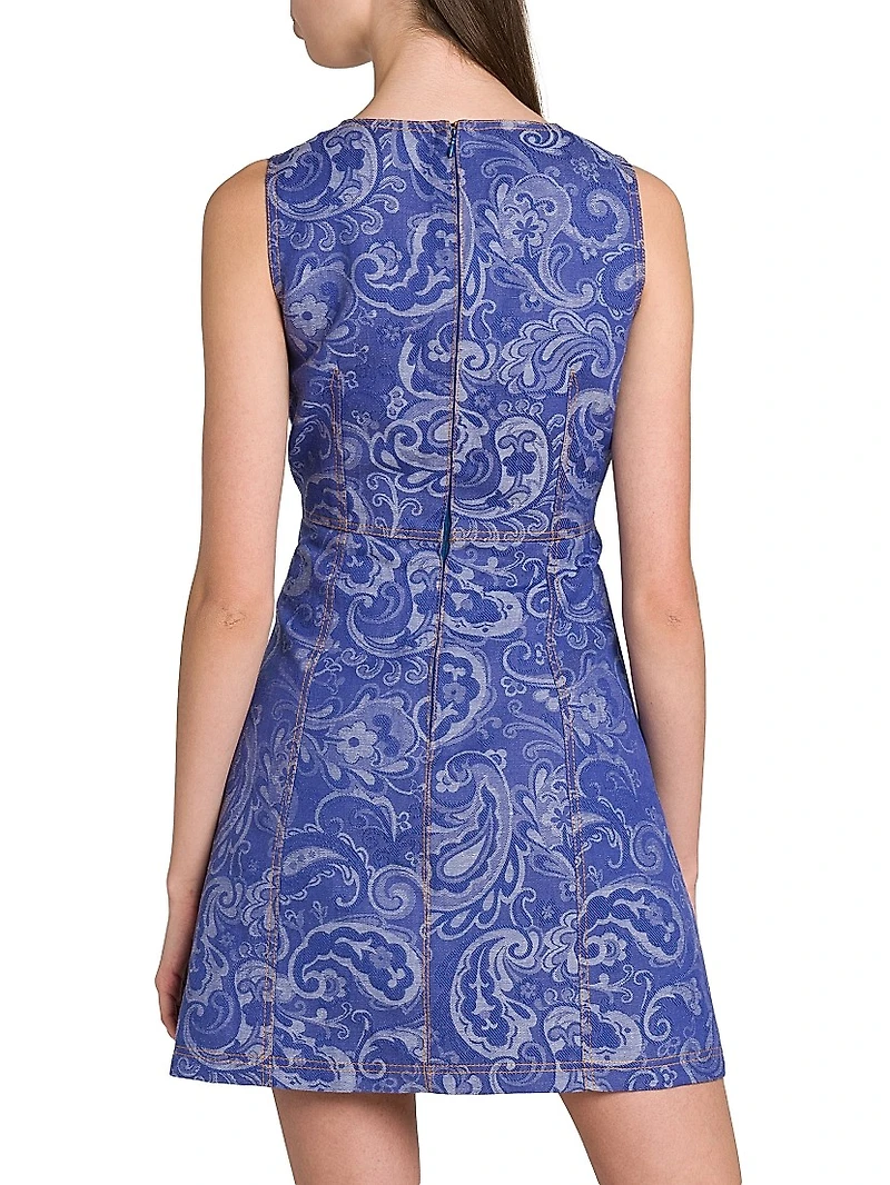 Paisley Sleeveless Denim Sheath Minidress