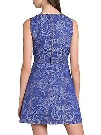 Paisley Sleeveless Denim Sheath Minidress