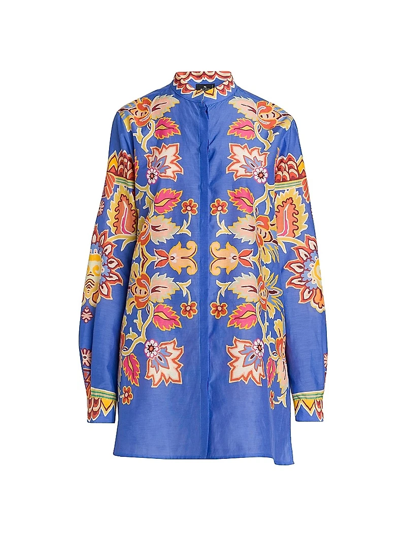 Bouquet Printed Cotton-Silk Tunic Shirt