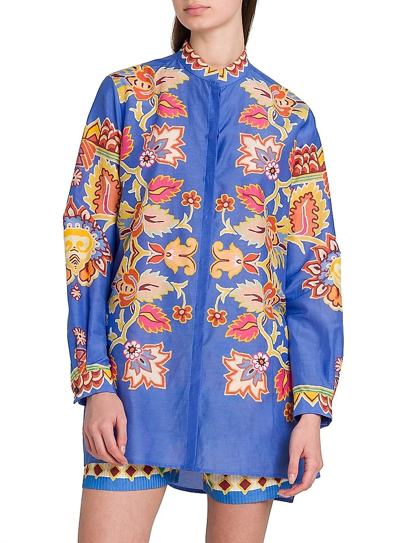 Bouquet Printed Cotton-Silk Tunic Shirt