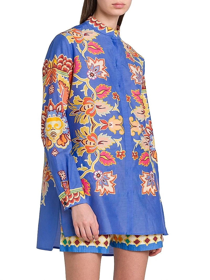 Bouquet Printed Cotton-Silk Tunic Shirt