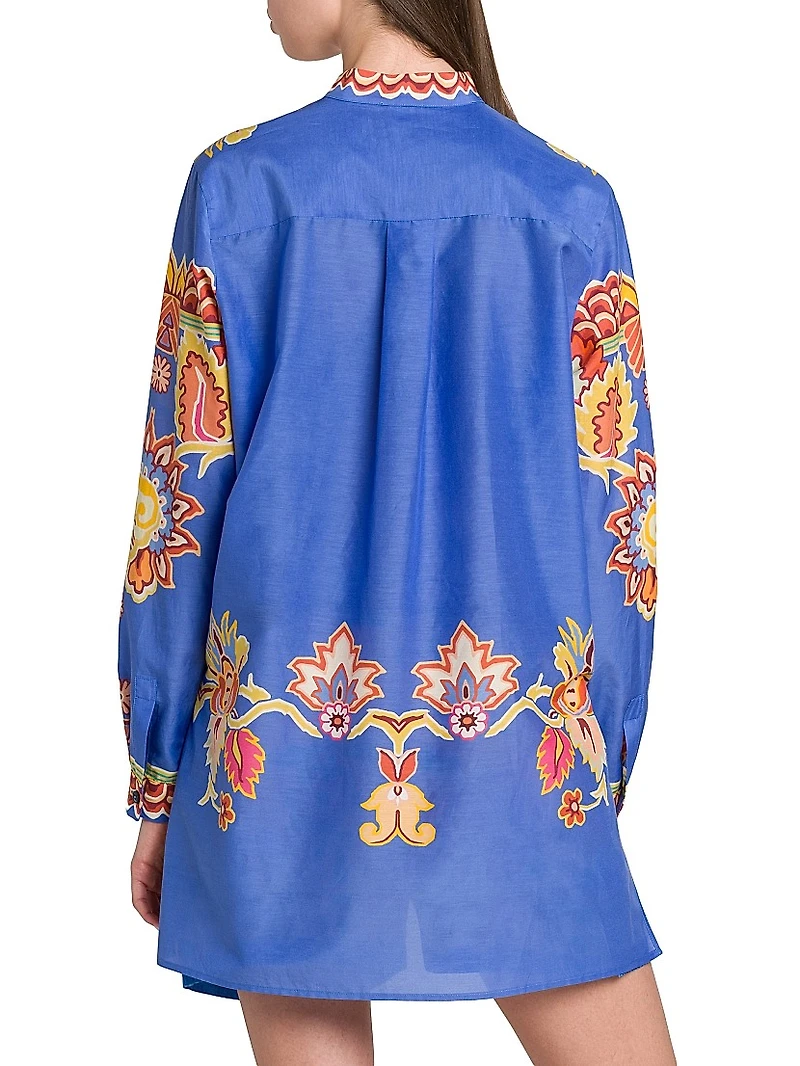 Bouquet Printed Cotton-Silk Tunic Shirt