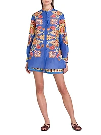 Bouquet Printed Cotton-Silk Tunic Shirt