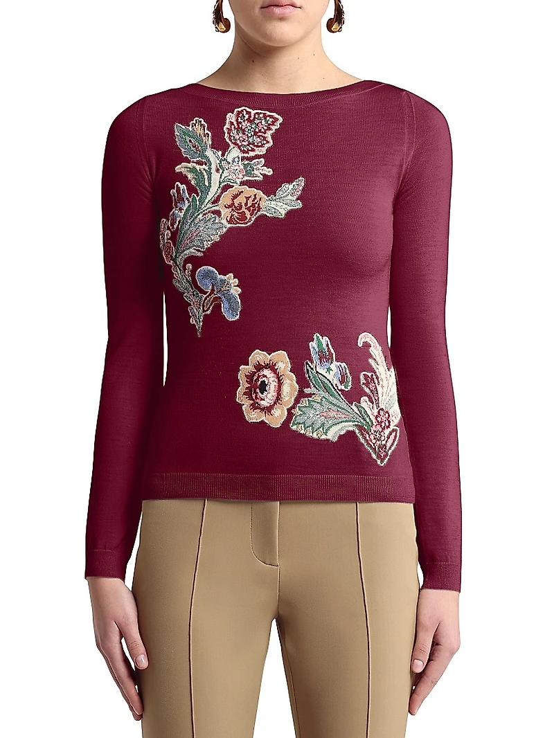 Embroidered Wool-Blend Sweater