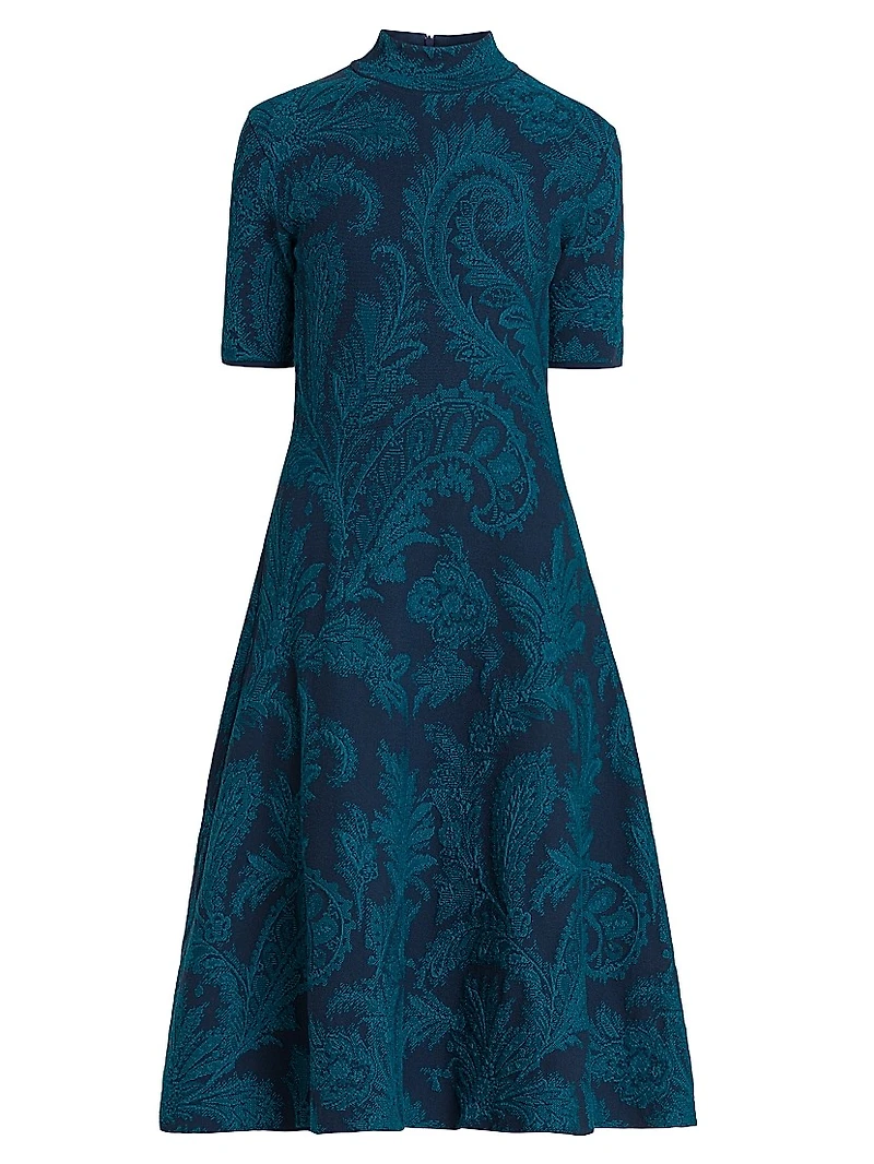 Paisley A-Line Knit Midi-Dress