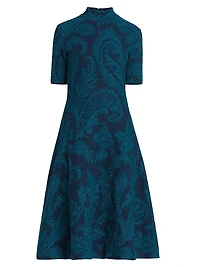 Paisley A-Line Knit Midi-Dress