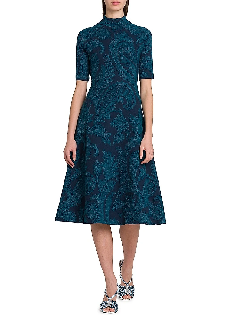 Paisley A-Line Knit Midi-Dress