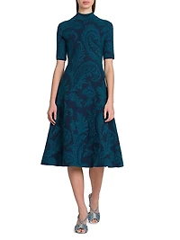 Paisley A-Line Knit Midi-Dress