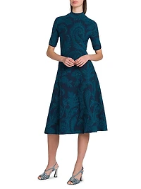 Paisley A-Line Knit Midi-Dress