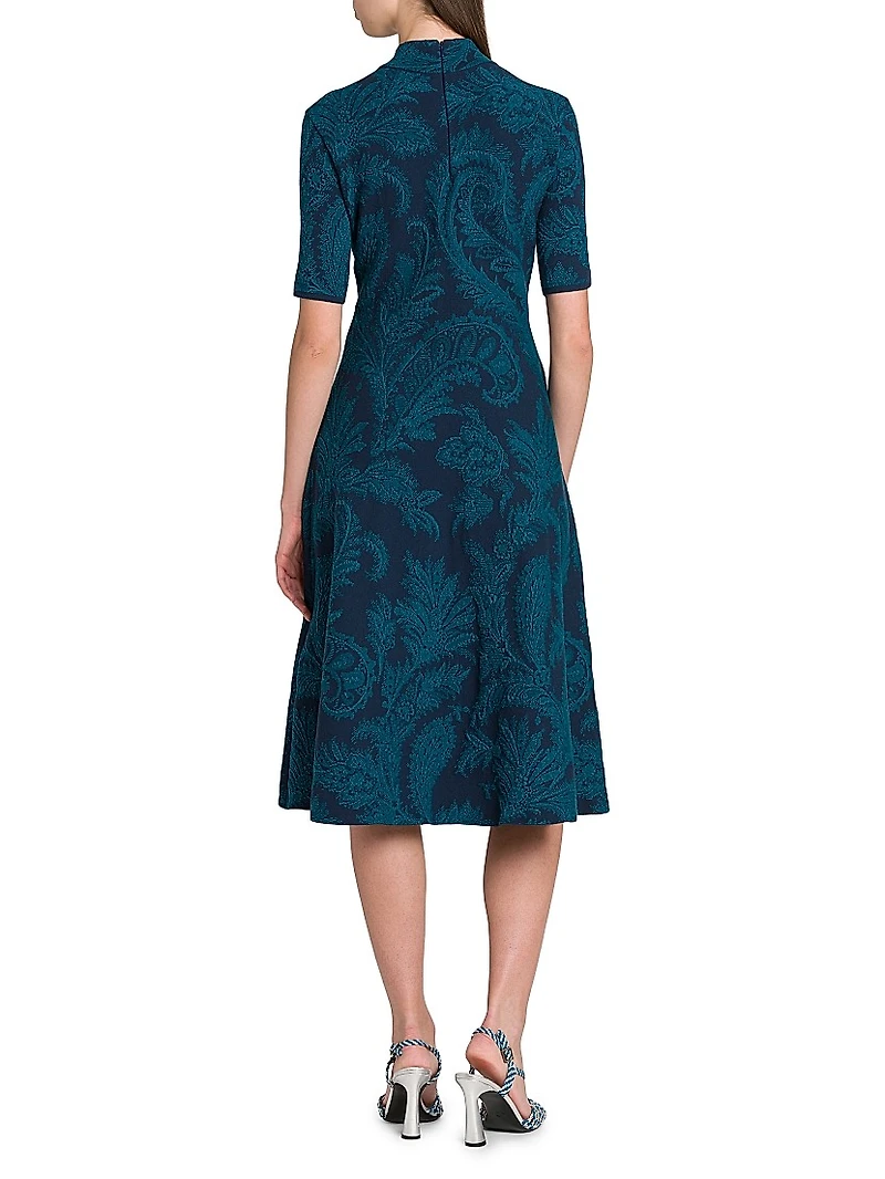 Paisley A-Line Knit Midi-Dress