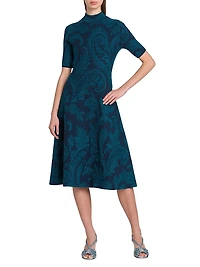 Paisley A-Line Knit Midi-Dress