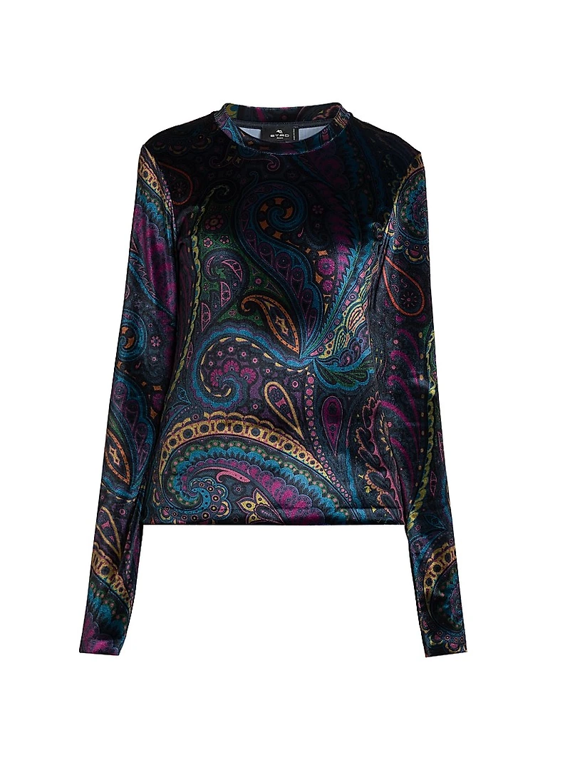 Paisley-Print Velvet Top