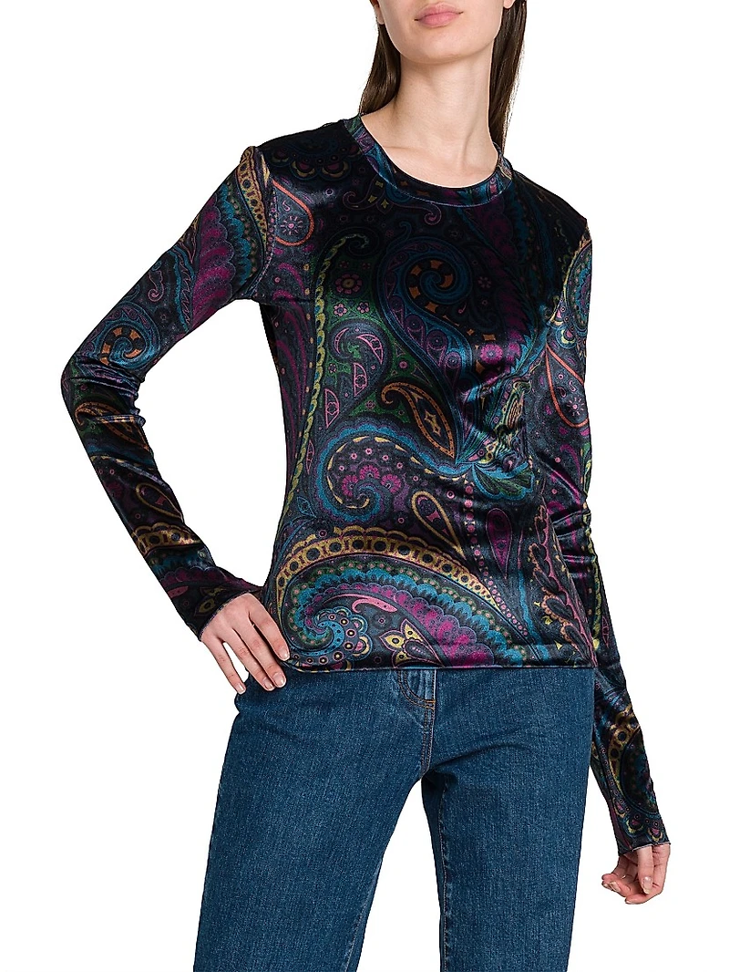 Paisley-Print Velvet Top