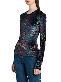 Paisley-Print Velvet Top