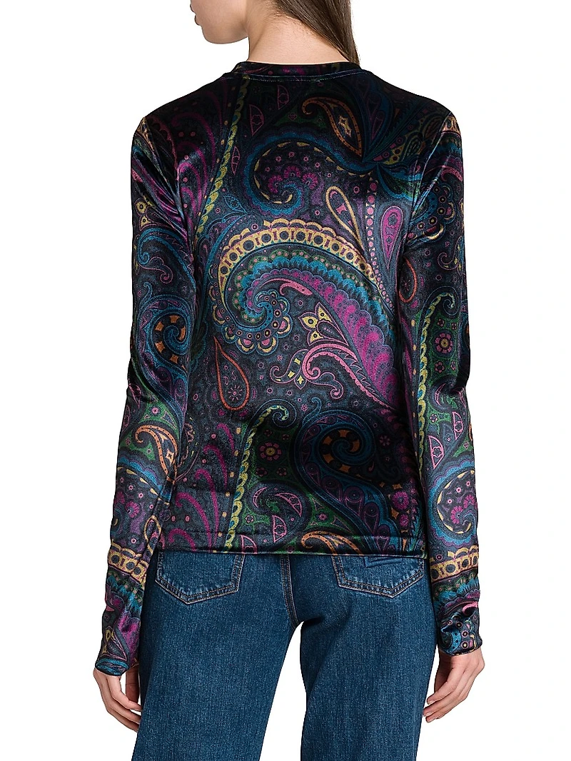 Paisley-Print Velvet Top
