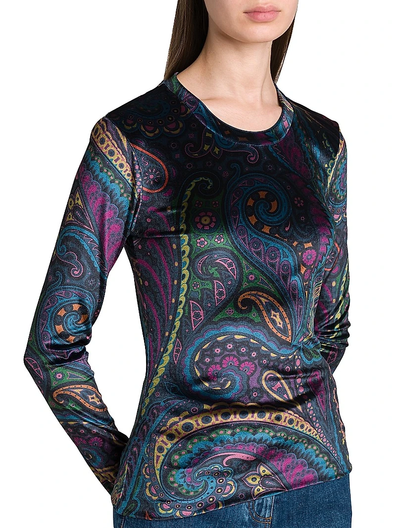 Paisley-Print Velvet Top