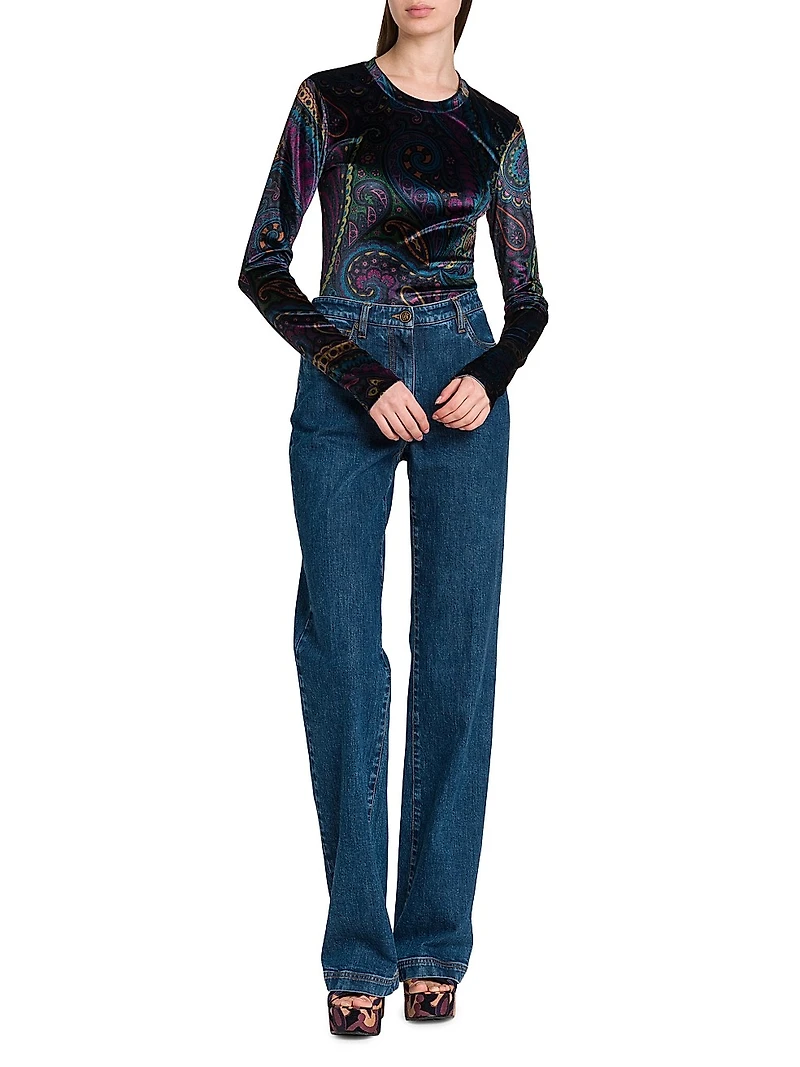 Paisley-Print Velvet Top