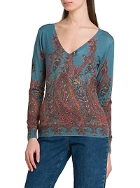 Paisley Cashmere-Silk Sweater