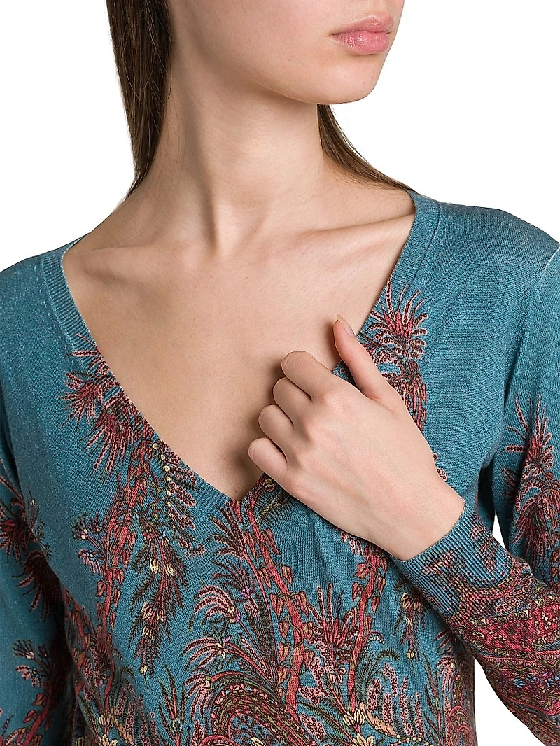 Paisley Cashmere-Silk Sweater