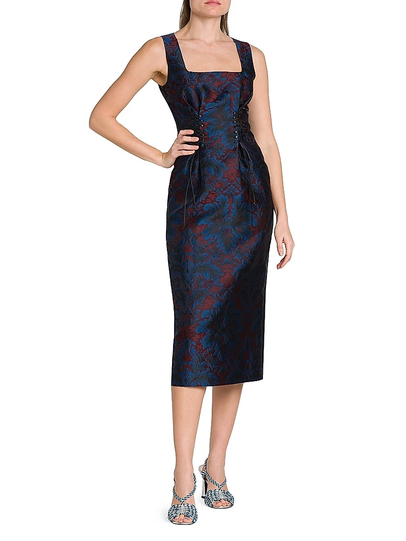Jacquard Square Neck Midi-Dress