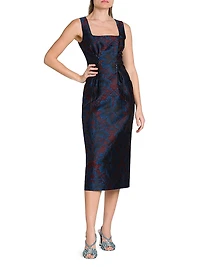 Jacquard Square Neck Midi-Dress