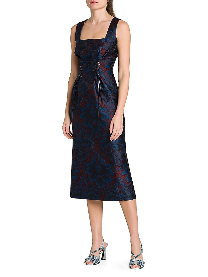 Jacquard Square Neck Midi-Dress