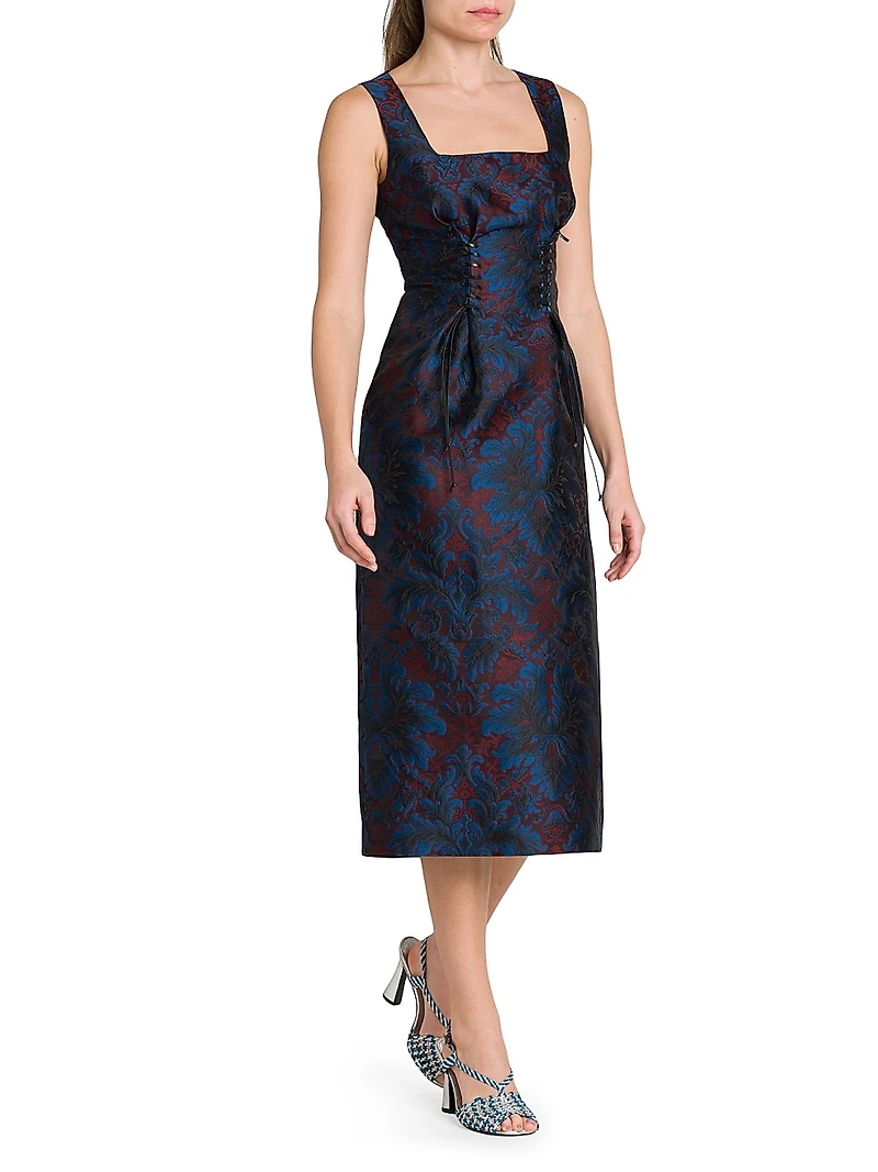 Jacquard Square Neck Midi-Dress