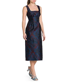 Jacquard Square Neck Midi-Dress