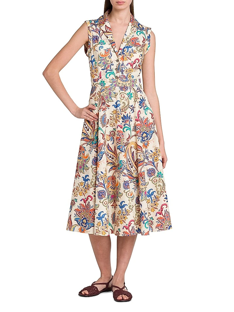 Tapestry Floral Sleeveless Shirtdress