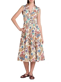 Tapestry Floral Sleeveless Shirtdress