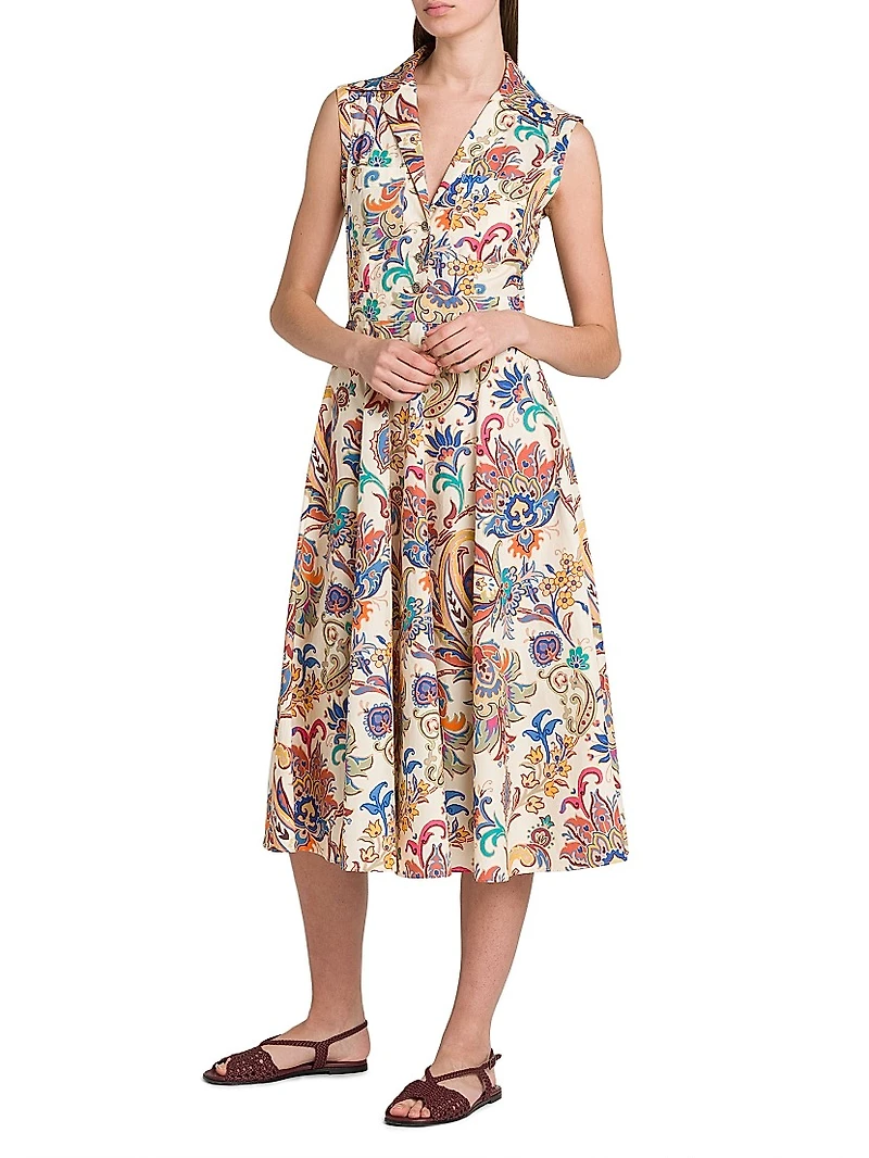 Tapestry Floral Sleeveless Shirtdress