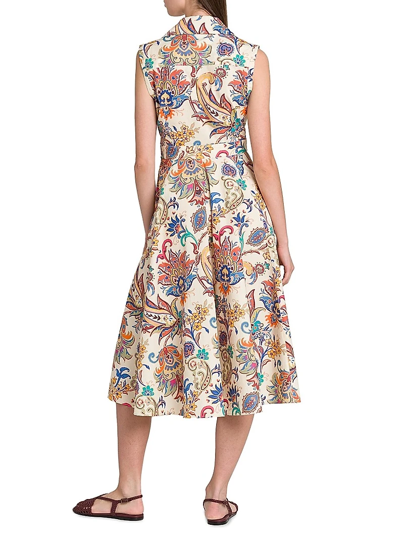 Tapestry Floral Sleeveless Shirtdress