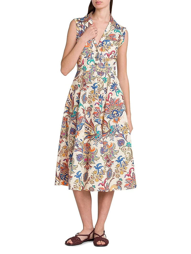 Tapestry Floral Sleeveless Shirtdress