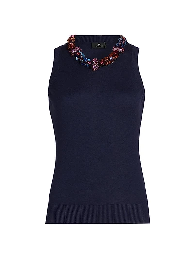 Jeweled Neckline Knit Top