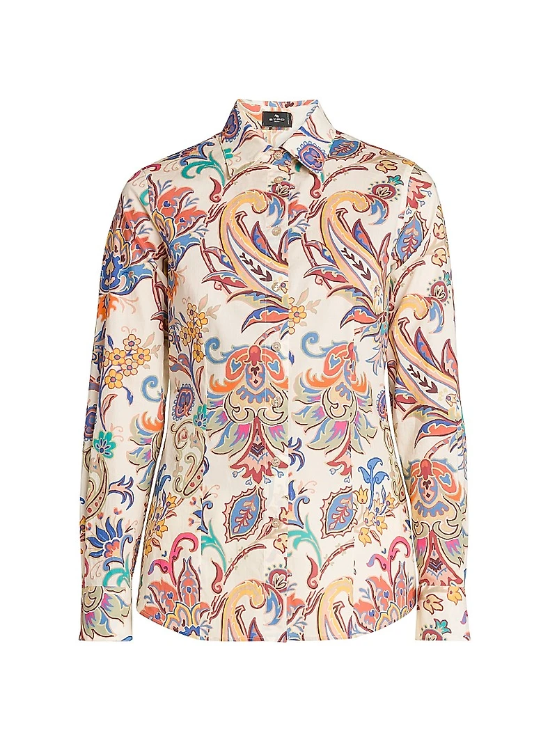 Tapestry Floral Stretch Cotton Long-Sleeve Shirt